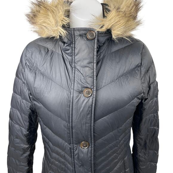 Abercrombie & Fitch Women's Black Fur Hooded Button Parka Puffer Coat Jacket S - Picture 3 of 7